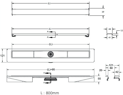 Душевой лоток Berges Wasserhaus C1 Norma 800 090039 с решеткой Матовый хром