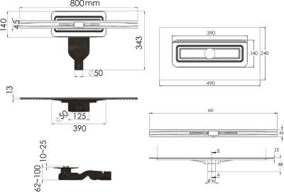 Душевой лоток Berges Wasserhaus Simpel 800 090112 с решеткой Матовый хром