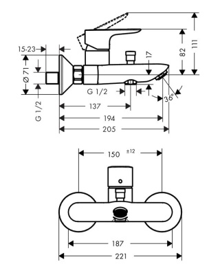 Смеситель для ванны Hansgrohe Talis E 71740000 Хром