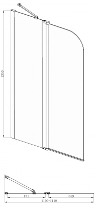 Шторка на ванну Bravat Alfa 110 BG110.5111A профиль Хром стекло прозрачное