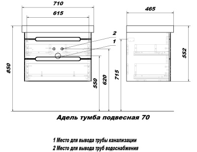 Тумба под раковину San Star Адель 70 172.1-1.4.1. подвесная Белая