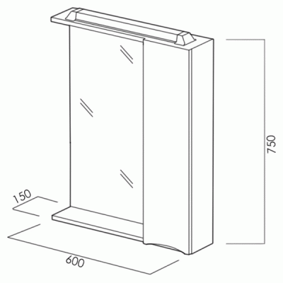 Зеркало со шкафом BelBagno MARINO-SPC-600/750-1A-BL-P-R 60 с подсветкой Bianco Lucido