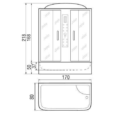 Душевой бокс River Nara 170x80x50 МТ 10000003026+10000002291 с поддоном