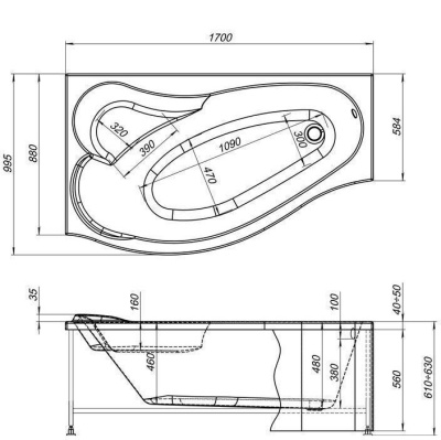 Акриловая ванна Aquanet Palma 170x90 L 204022 без гидромассажа
