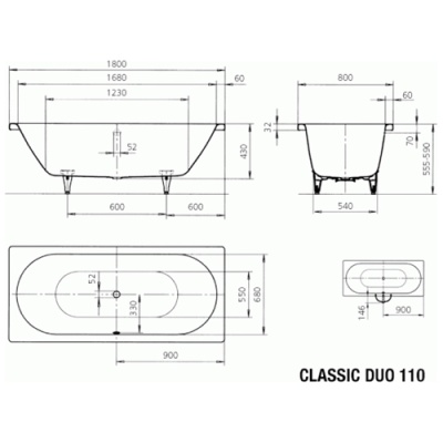 Стальная ванна Kaldewei Classic Duo 110 180х80 без покрытия