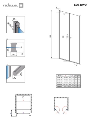 Душевая дверь в нишу Radaway Eos DWD 90 профиль Хром стекло прозрачное