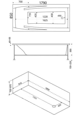 Акриловая ванна Bas Эвита 180x85 без гидромассажа