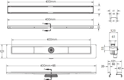 Душевой лоток Berges Wasserhaus B1 Antik 400 090022 с решеткой Матовый хром