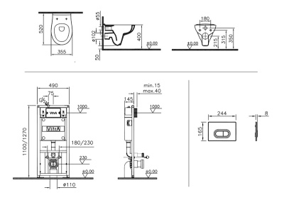 Комплект унитаза с инсталляцией Vitra S20 9004B003-7202 с сиденьем Микролифт и кнопкой смыва Хром