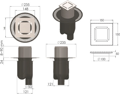 Душевой трап Berges Wasserhaus Platz Norma 150x150 090059 с решеткой Матовый хром
