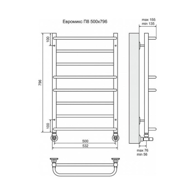 Водяной полотенцесушитель Terminus Евромикс П8 500x796 4670030723123 Хром