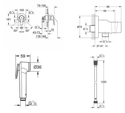 Гигиенический душ со смесителем Grohe BauEdge 124897 Хром