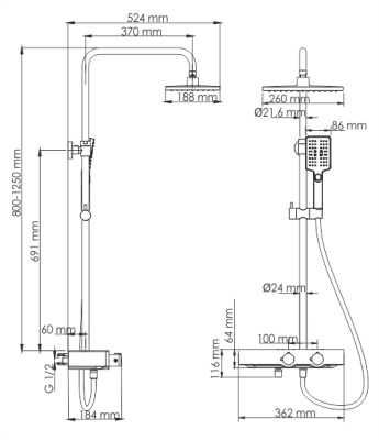 Душевая система WasserKRAFT Thermo A11401 с термостатом Черная глянцевая