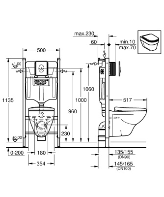 Комплект унитаза с инсталляцией Grohe Solido 39117000 с сиденьем Микролифт и клавишей смыва