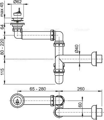 Сифон для раковины Alcaplast A413 Белый