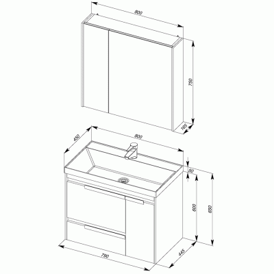 Комплект мебели для ванной Aquanet Тиволи 80 180560 подвесной Белый