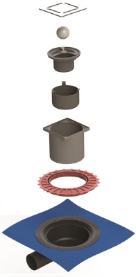 Душевой трап Berges Wasserhaus Zentrum Antik 100x100 092364 с решеткой Золото глянец