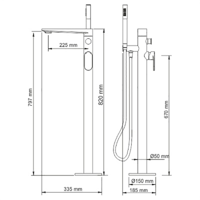 Смеситель для ванны WasserKRAFT Elbe 7421 Черный