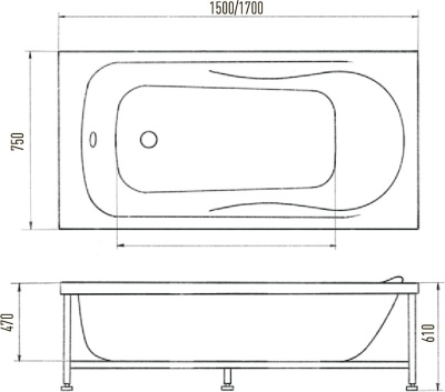 Акриловая ванна Eurolux Bath Alla 150х75 E101507005 без гидромассажа