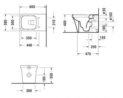 Унитаз Duravit P3 Comforts 2166090000 приставной без сиденья