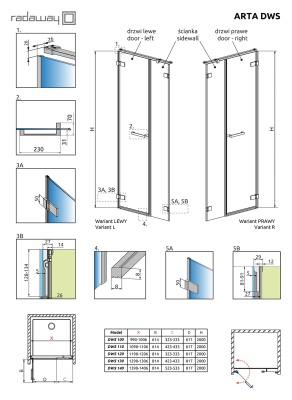 Элемент душевой двери Radaway Arta DWS 628 L фурнитура Хром стекло прозрачное Элемент душевой двери Radaway Arta DWS 628 L фурнитура Хром стекло прозрачное