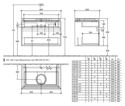 Тумба под раковину Villeroy&Boch Legato 80x55 подвесная Вяз импрессо