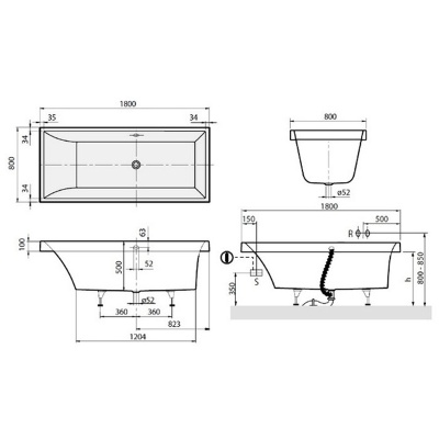 Квариловая ванна Villeroy&Boch Squaro 180x80 Белый альпин