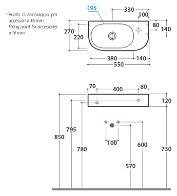 Раковина Globo Forty3 SCT55 bianco lucido, без отверстий под смеситель
