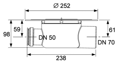 Сифон для душевого трапа Tece Drainpoint S DN70 3603500 горизонтальный без декоративной решетки