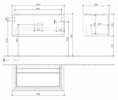 Тумба с раковиной Villeroy&Boch Legato 100x43 подвесная Белое дерево