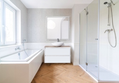 Комплект мебели для ванной BelBagno SET-KRAFT-800-BO-C-BB344-LOY-GRT-800/800 с зеркалом и смесителем Bianco Opaco, столешница - Cemento (без нанесения узора)