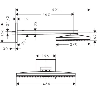 Верхний душ Hansgrohe Rainmarket Select 460 1jet 24003600 Черный хром