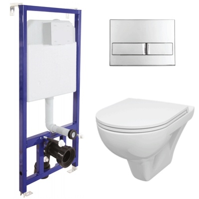 Комплект унитаза AM.PM Gem C901738SC с инсталляцией Berges Wasserhaus Novum L3 040213 с сиденьем Микролифт и клавишей смыва Хром
