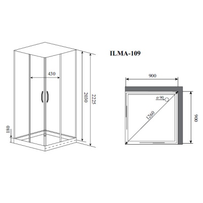 Душевая кабина Timo Premium Ilma 109 90x90 без крыши