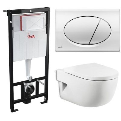 Комплект унитаза Roca Meridian N 346247000 c инсталляцией Alcaplast Sadromodul AM101/1120+M71 с сиденьем Микролифт и клавишей смыва Хром