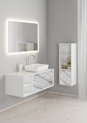 Шкаф пенал SanVit Стайл 32 с фактурой под дерево подвесной Карпатская ель