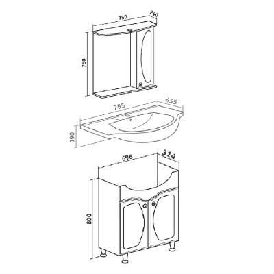 Мебель для ванной Runo Линда Люкс 75 Белая