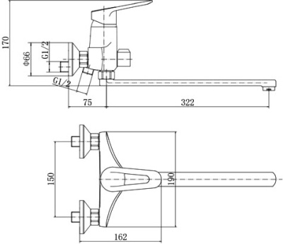 Смеситель для ванны Fashun A2207 универсальный Хром