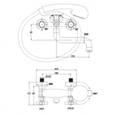 Смеситель для ванны Kaiser Cross 41022 Хром