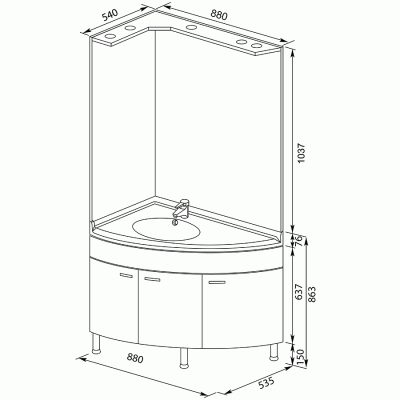 Комплект мебели для ванной Aquanet Корнер 55х80 L 161232 Белый