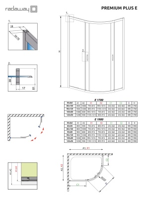 Душевой уголок Radaway Premium Plus E 1900 120x90 профиль Хром стекло прозрачное