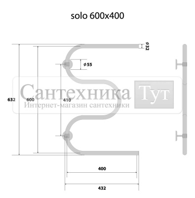 Полотенцесушитель Energy Solo 600x400 водяной хром