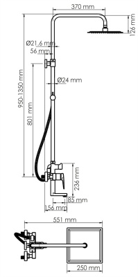 Душевая система WasserKRAFT Glan A16701 Черная глянцевая