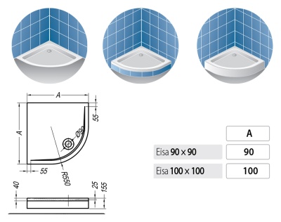 Акриловый поддон для душа Kolpa San Eisa 100x100x16 Белый
