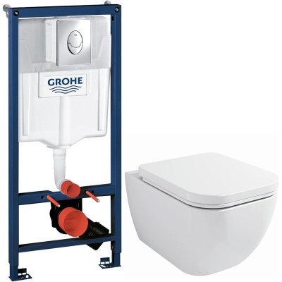 Комплект унитаза BelBagno Alpina BB10100CHR с инсталляцией Grohe Rapid SL 38721001 с сиденьем Микролифт и клавишей смыва Хром