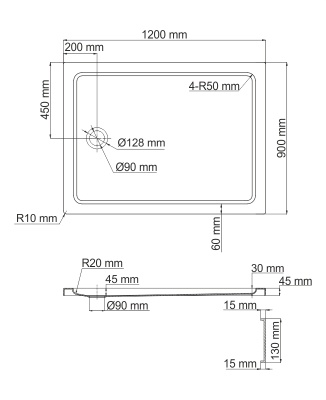 Акриловый поддон для душа WasserKRAFT Amper 29T 120x90x17 с антискользящим покрытием