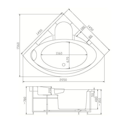 Акриловая ванна Victory Spa St Lucua 145x145 Без системы управления