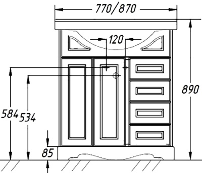 Тумба под раковину Opadiris Клио 80 00-00000237 Слоновая кость