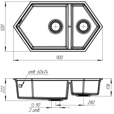 Кухонная мойка KitKraken Creek Graphite 90 Темно-серая