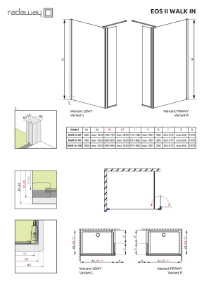 Душевая перегородка Radaway Eos II Walk-in 90 L профиль Хром стекло прозрачное